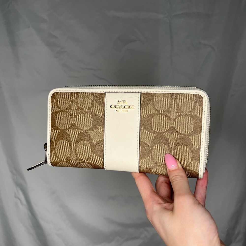 Large Coach Zip Wallet - Canvas & Leather